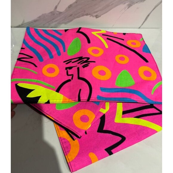 Kemp & Beatley Neon Placemats Set 4 Vintage 80s Abstract Art Deco 17x12 USA - Picture 1 of 9